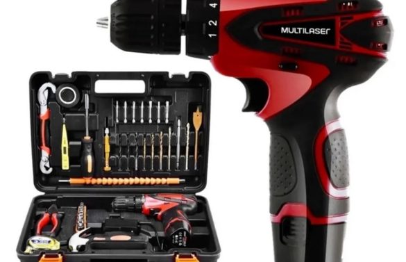 Parafusadeira Furadeira 12v, Maleta com Ferramentas e Acessórios Multilaser