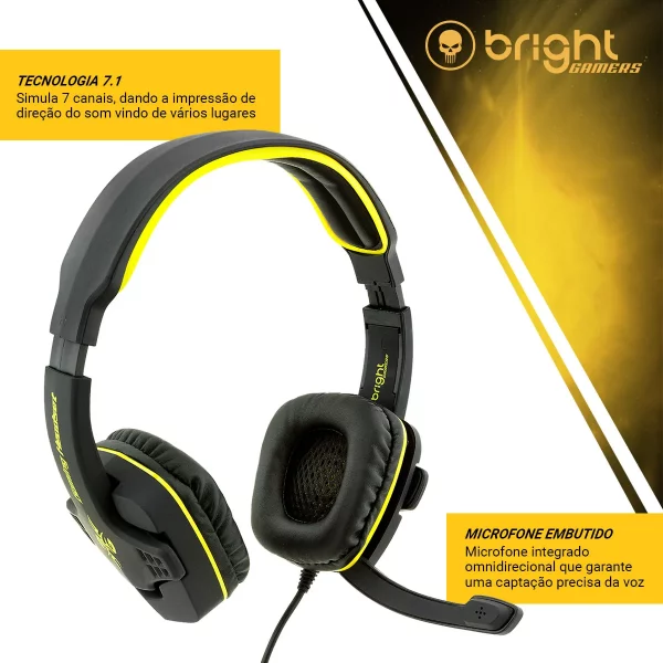 Bright Headset Fone Gamer USB 7.1 áudio surround com haste regulável - Image 4