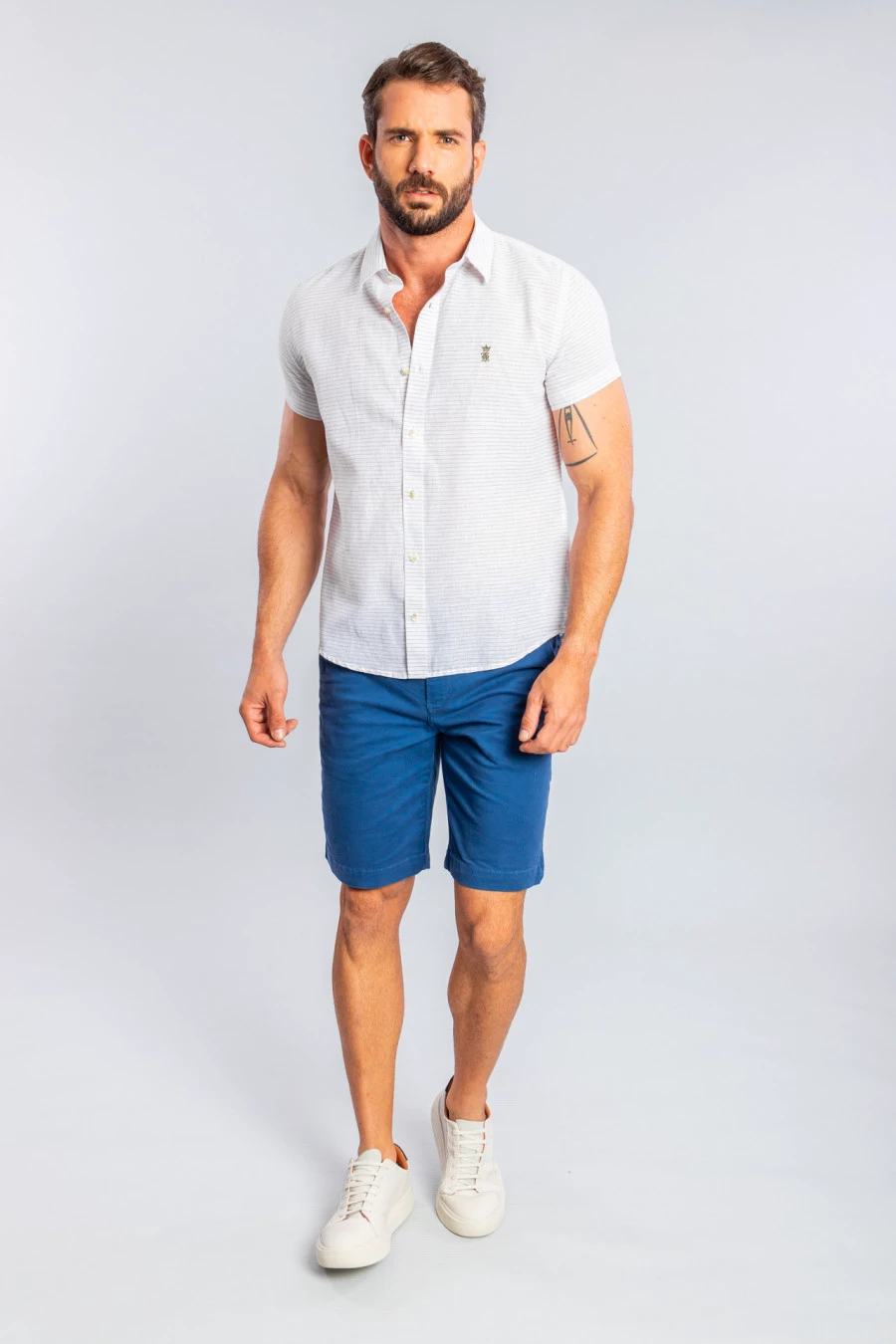 Camisa Manga Curta Linho Sergio K Listra Horizontal - Verde Militar - Imagem 2