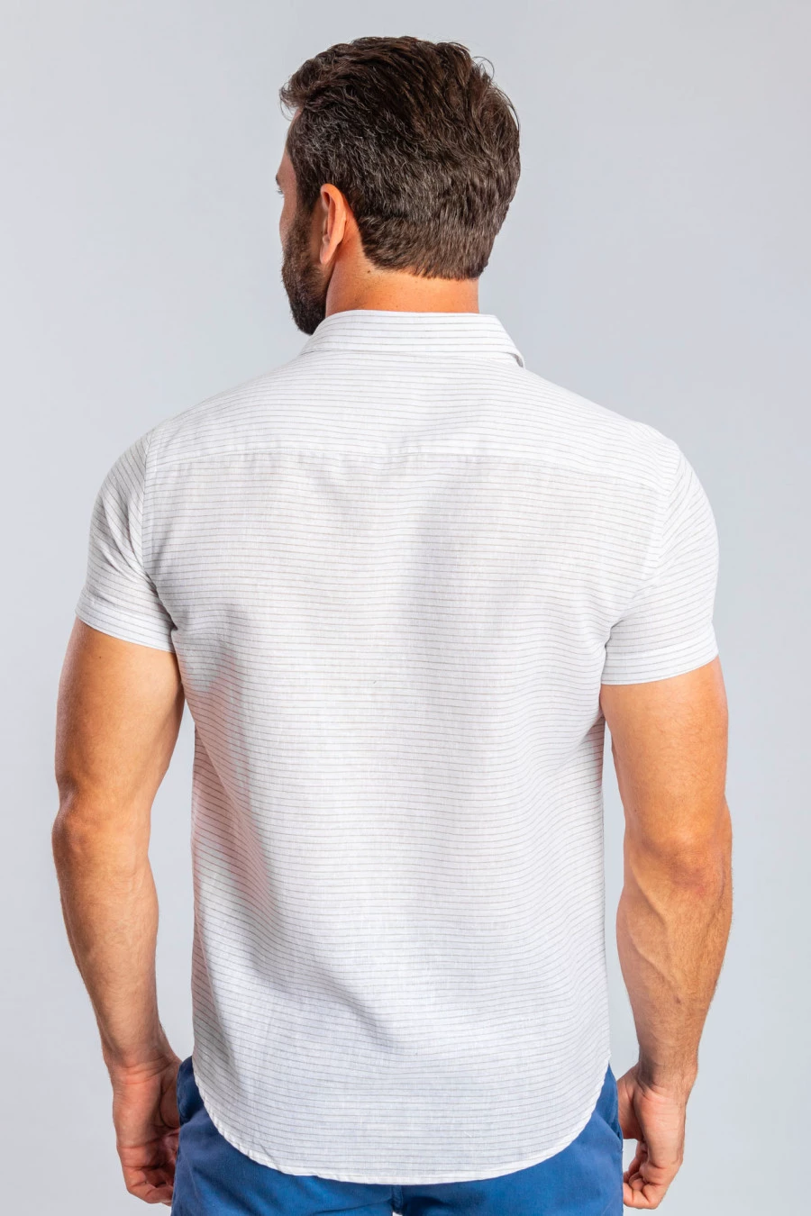 Camisa Manga Curta Linho Sergio K Listra Horizontal - Verde Militar - Imagem 4